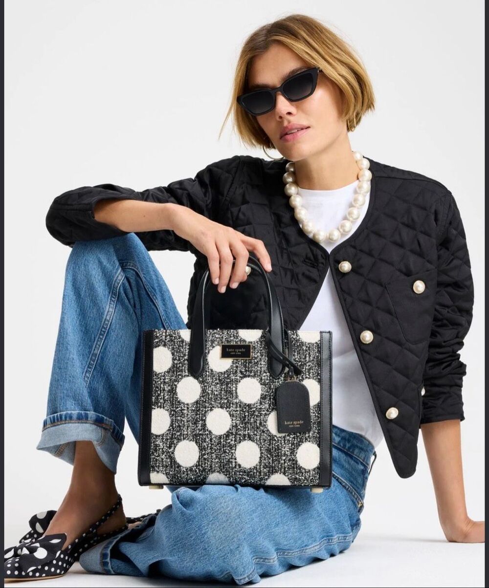 RARE  Kate Spade New York Manhattan Dot Tweed Small Tote in black multi $398